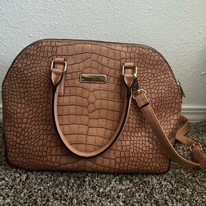 London Fog CAROLINE Croco Satchel NUDE color Vegan Leather